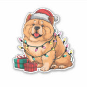 Kerstverlichting Santa Hat Chow Chow Dog Kerstmis Sticker (Voorkant)