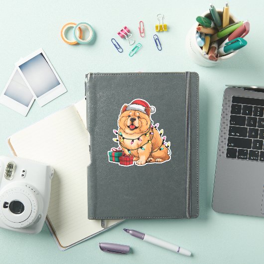 Kerstverlichting Santa Hat Chow Chow Dog Kerstmis Sticker (iPad Cover)