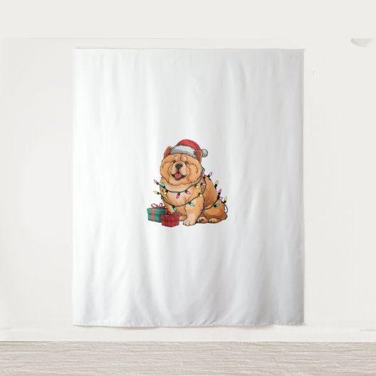 Kerstverlichting Santa Hat Chow Chow Dog Kerstmis Wandkleed (Voorkant)