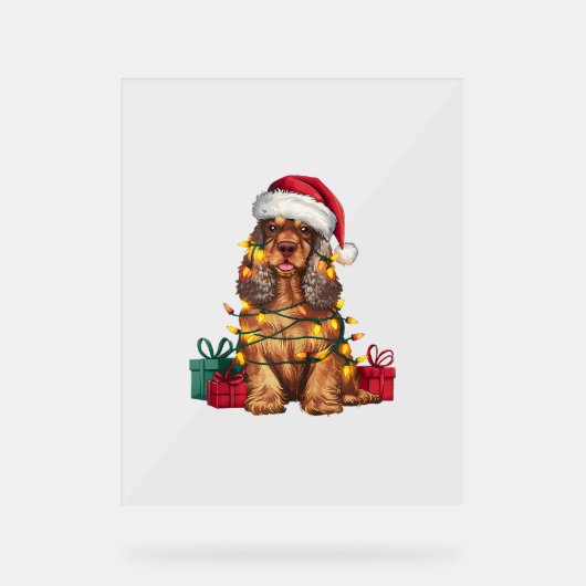 Kerstverlichting Santa Hat Cocker Spaniel Hond Ker Acryl Bord (Voorkant)