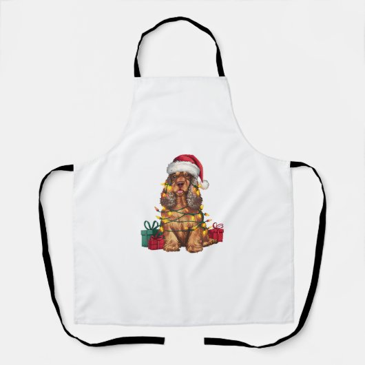 Kerstverlichting Santa Hat Cocker Spaniel Hond Ker Schort (Voorkant)
