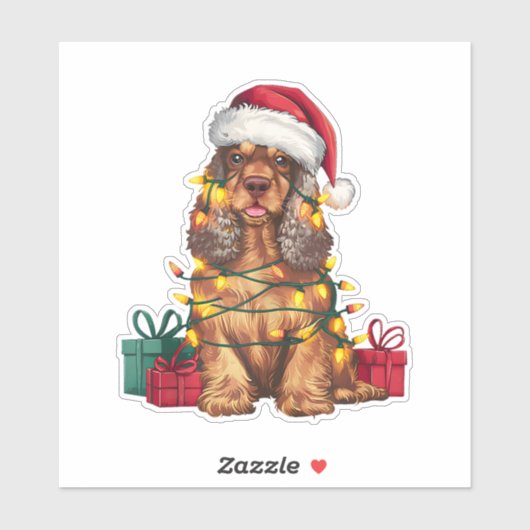 Kerstverlichting Santa Hat Cocker Spaniel Hond Ker Sticker (Vel)