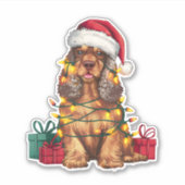 Kerstverlichting Santa Hat Cocker Spaniel Hond Ker Sticker (Voorkant)