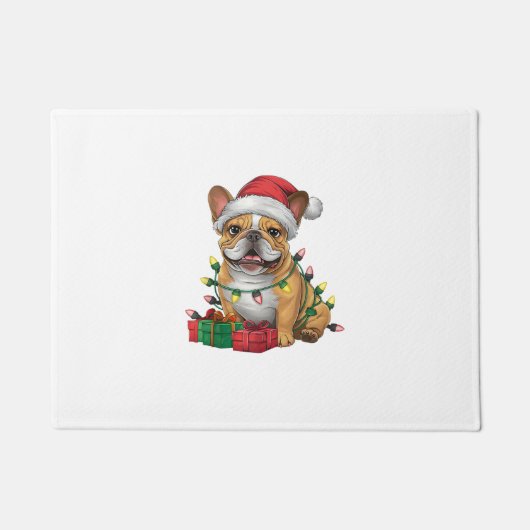 Kerstverlichting Santa Hat Franse Bulldog Kerstmis Deurmat (Voorkant)