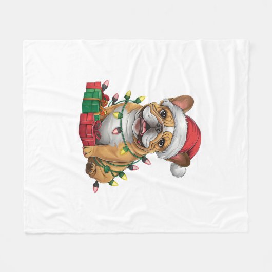 Kerstverlichting Santa Hat Franse Bulldog Kerstmis Fleece Deken (Voorkant (Horizontaal))