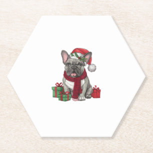 Kerstverlichting Santa Hat Franse Bulldog Kerstmis Kartonnen Onderzetters