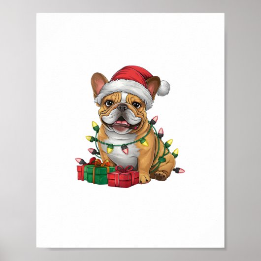 Kerstverlichting Santa Hat Franse Bulldog Kerstmis Poster (Voorkant)