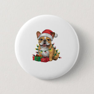 Kerstverlichting Santa Hat Franse Bulldog Kerstmis Ronde Button 5,7 Cm