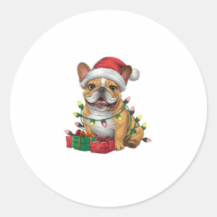 Kerstverlichting Santa Hat Franse Bulldog Kerstmis Ronde Sticker