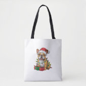 Kerstverlichting Santa Hat Franse Bulldog Kerstmis Tote Bag (Voorkant)