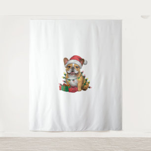 Kerstverlichting Santa Hat Franse Bulldog Kerstmis Wandkleed