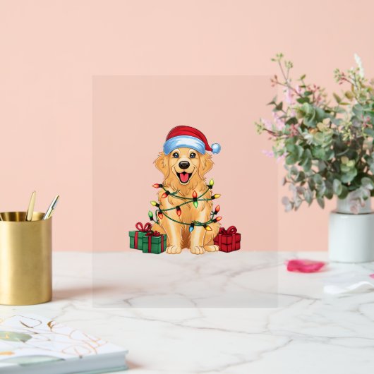 Kerstverlichting Santa Hat Golden Retriever Dog Ch Acryl Bord (Huwelijk)
