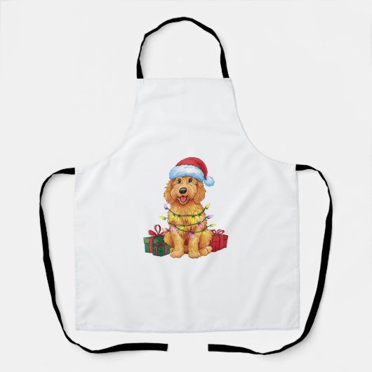Kerstverlichting Santa Hat Goldendoodle Dog Christ Schort (Voorkant)