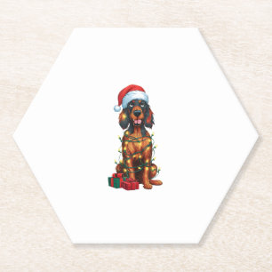 Kerstverlichting Santa Hat Gordon Setter Dog Kerst Kartonnen Onderzetters
