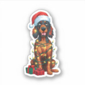 Kerstverlichting Santa Hat Gordon Setter Dog Kerst Sticker (Voorkant)