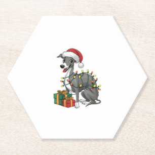 Kerstverlichting Santa Hat Italiaanse Greyhound Do Kartonnen Onderzetters