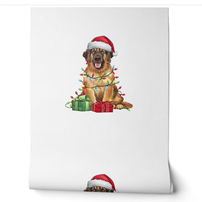 Kerstverlichting Santa Hat Leonberger Hondenkerst Behang (Afrollen)