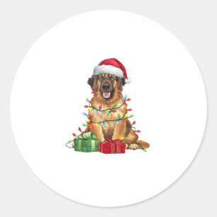 Kerstverlichting Santa Hat Leonberger Hondenkerst Ronde Sticker