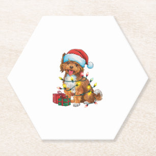 Kerstverlichting Santa Hat Lowchen Dog Christmas Kartonnen Onderzetters