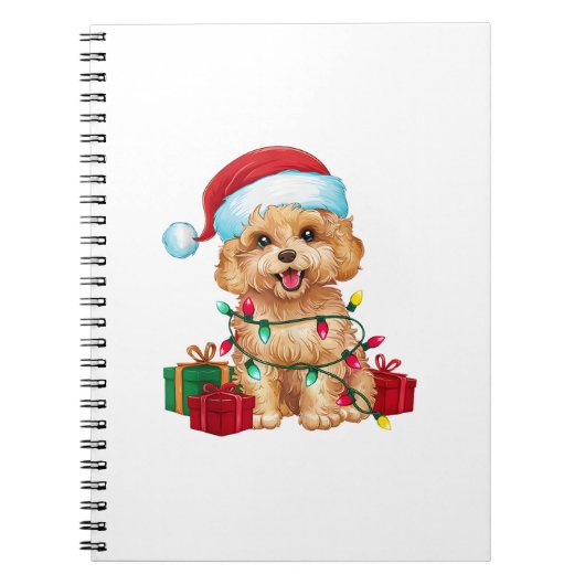Kerstverlichting Santa Hat Maltipoo Dog Christmas Notitieboek (Voorkant)