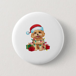 Kerstverlichting Santa Hat Maltipoo Dog Christmas Ronde Button 5,7 Cm