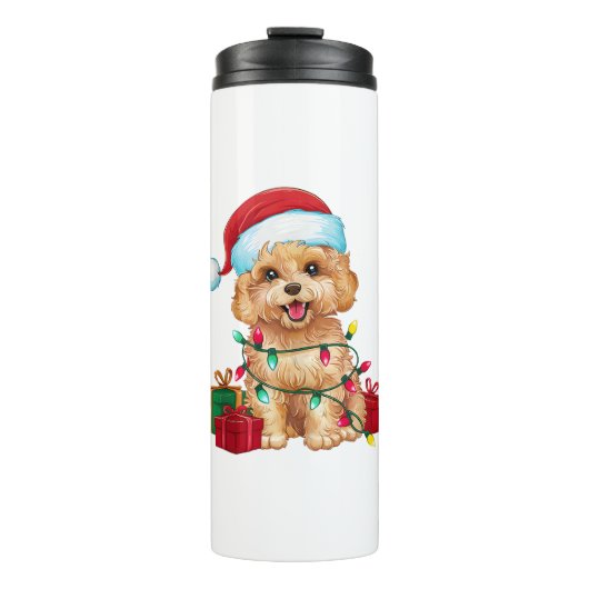 Kerstverlichting Santa Hat Maltipoo Dog Christmas Thermosbeker (Voorkant)