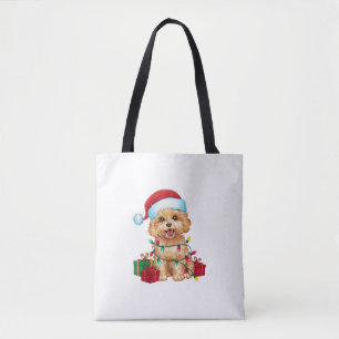 Kerstverlichting Santa Hat Maltipoo Dog Christmas Tote Bag