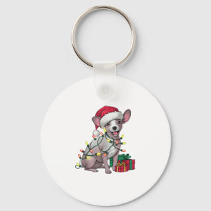 Kerstverlichting Santa Hat Mexicaanse Haarloze Hon Sleutelhanger