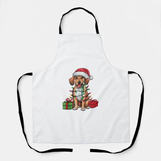Kerstverlichting Santa Hat Mountain Cur Dog Kerstm Schort (Voorkant)
