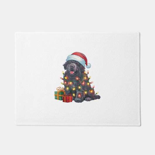 Kerstverlichting Santa Hat Newfoundland Dog Christ Deurmat (Voorkant)