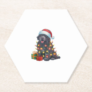Kerstverlichting Santa Hat Newfoundland Dog Christ Kartonnen Onderzetters