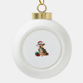 Kerstverlichting Santa Hat Patterdale Terrier Dog  Keramische Bal Ornament