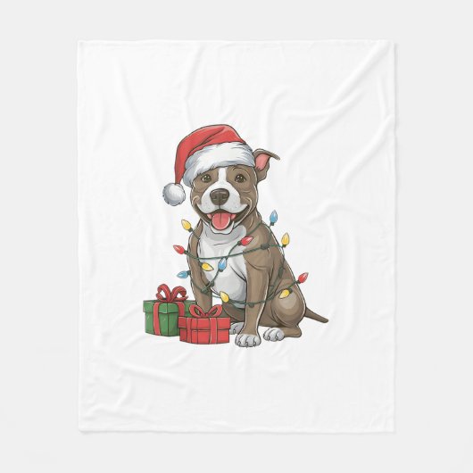 Kerstverlichting Santa Hat Pitbull Terrier Dog Chr Fleece Deken (Voorkant)