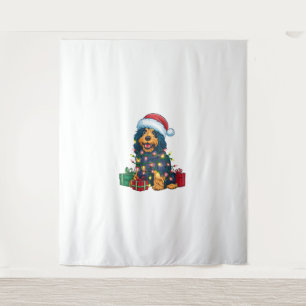 Kerstverlichting Santa Hat Portugese Waterhond Chr Wandkleed