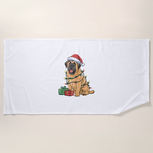 Kerstverlichting Santa Hat Pyreneese Mastiff Dog C Strandlaken (Voorkant)