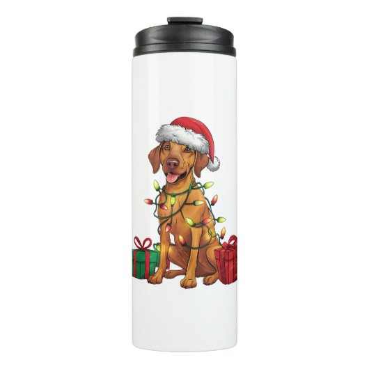 Kerstverlichting Santa Hat Rhodesian Ridgeback Dog Thermosbeker (Voorkant)