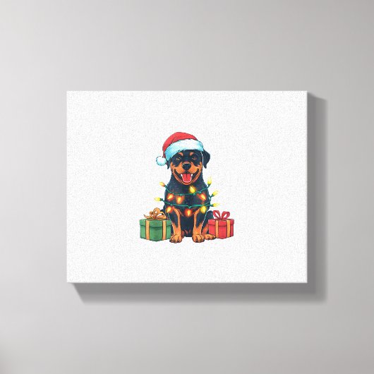 Kerstverlichting Santa Hat Rottweiler Hondenkerst Canvas Afdruk (Voorkant)