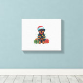 Kerstverlichting Santa Hat Rottweiler Hondenkerst Canvas Afdruk (Insitu (Houten vloer))
