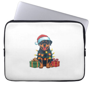 Kerstverlichting Santa Hat Rottweiler Hondenkerst Laptop Sleeve