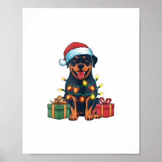 Kerstverlichting Santa Hat Rottweiler Hondenkerst Poster (Voorkant)