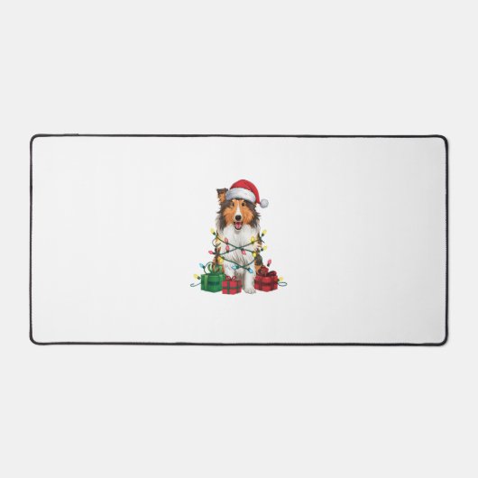 Kerstverlichting Santa Hat Rough Collie Dog Kerstm Bureaumat (Voorkant)