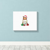 Kerstverlichting Santa Hat Rough Collie Dog Kerstm Canvas Afdruk (Insitu (Houten vloer))