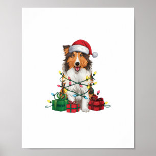 Kerstverlichting Santa Hat Rough Collie Dog Kerstm Poster