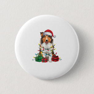 Kerstverlichting Santa Hat Rough Collie Dog Kerstm Ronde Button 5,7 Cm