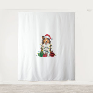 Kerstverlichting Santa Hat Rough Collie Dog Kerstm Wandkleed