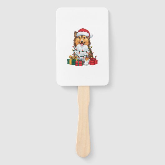 Kerstverlichting Santa Hat Sheltie Dog Kerstmis Handwaaier (Voorkant)