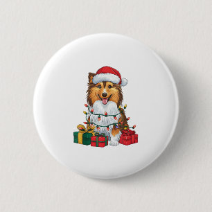 Kerstverlichting Santa Hat Sheltie Dog Kerstmis Ronde Button 5,7 Cm