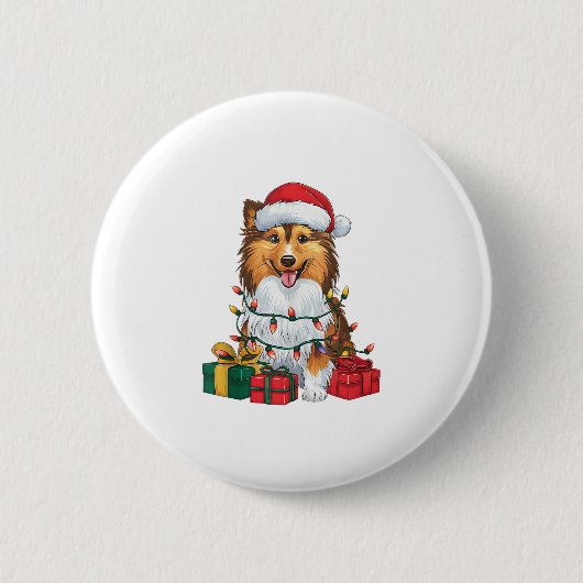 Kerstverlichting Santa Hat Sheltie Dog Kerstmis Ronde Button 5,7 Cm (Voorkant)