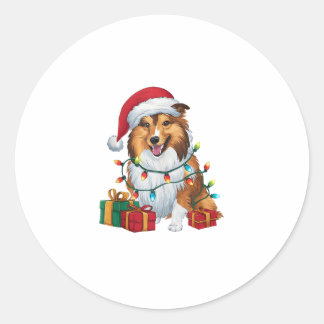 Kerstverlichting Santa Hat Shetland Herdershond Ke Ronde Sticker