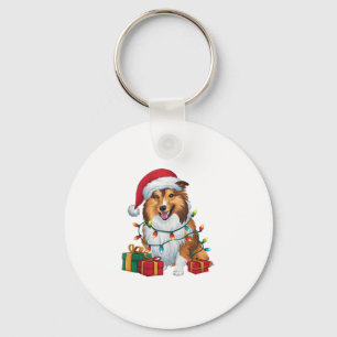 Kerstverlichting Santa Hat Shetland Herdershond Ke Sleutelhanger